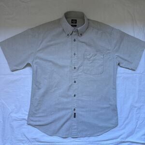 Vintage Dockers men twill shirt short sleeve light grey M contrast stitching EUC